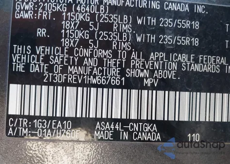 2017 Toyota Rav4 Limited z USA, uszkodzony, nr VIN 2T3DFREV1HW667661